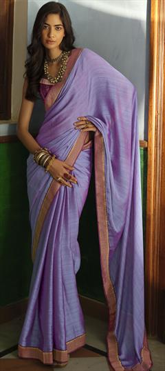 Party Wear, Traditional Purple and Violet color Saree in Art Silk, Silk fabric with South Border work : 1874721