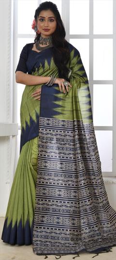 Casual, Traditional Green color Saree in Silk, Tussar Silk fabric with South Printed work : 1874776