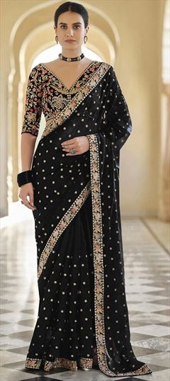 Festive, Party Wear, Reception Black and Grey color Saree in Georgette fabric with Classic Sequence work : 1874869