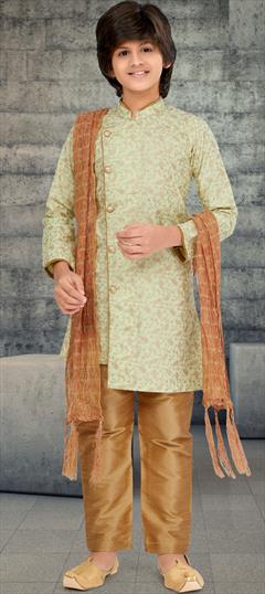 Party Wear Green color Boys Kurta Pyjama in Cotton fabric with Printed work : 1875051