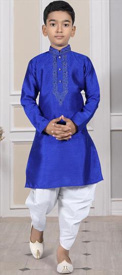 Party Wear Blue color Boys Dhoti Kurta in Art Silk fabric with Embroidered work : 1875152