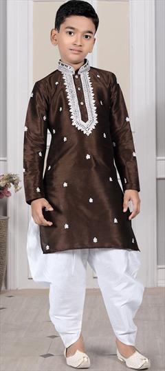 Party Wear Beige and Brown color Boys Dhoti Kurta in Art Silk fabric with Embroidered work : 1875154