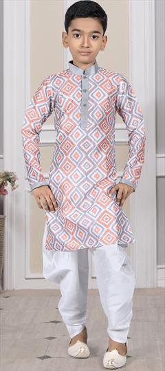 Party Wear Black and Grey color Boys Dhoti Kurta in Art Silk fabric with Embroidered work : 1875155