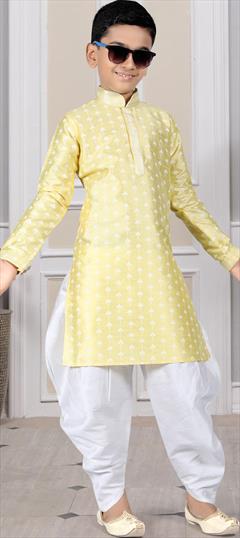 Party Wear Yellow color Boys Dhoti Kurta in Art Silk fabric with Printed work : 1875157