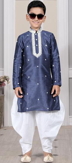 Party Wear Blue color Boys Dhoti Kurta in Art Silk fabric with Embroidered work : 1875160