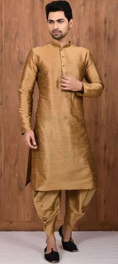 Party Wear Beige and Brown color Pathani Suit in Art Silk fabric with Thread work : 1875612