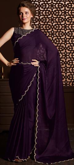 Engagement, Party Wear, Reception Purple and Violet color Saree in Chiffon fabric with Classic Stone work : 1875711