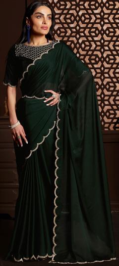 Engagement, Party Wear, Reception Green color Saree in Chiffon fabric with Classic Stone work : 1875716