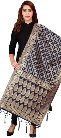 Casual Blue color Dupatta in Banarasi Silk fabric with Weaving work : 1876032