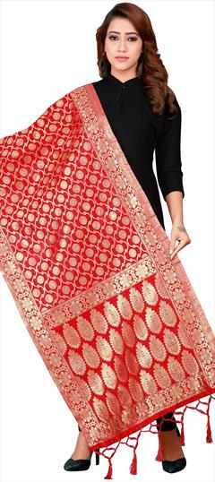 Casual Red and Maroon color Dupatta in Banarasi Silk fabric with Weaving work : 1876037