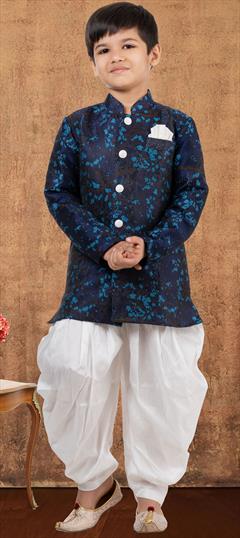 Festive Blue color Boys Dhoti Kurta in Jacquard fabric with Weaving work : 1876048