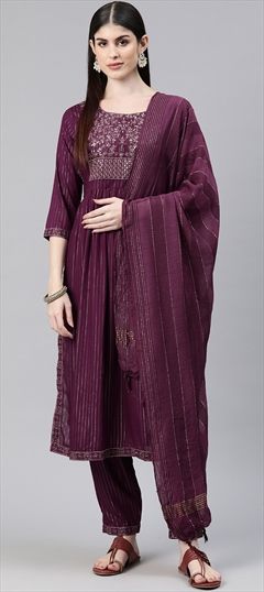 Party Wear, Reception, Summer Red and Maroon color Salwar Kameez in Rayon fabric with Straight Embroidered, Resham, Thread work : 1876143