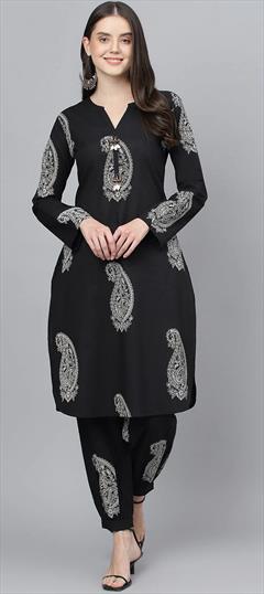 Casual, Party Wear Black and Grey color Salwar Kameez in Cotton fabric with Straight Printed work : 1876154
