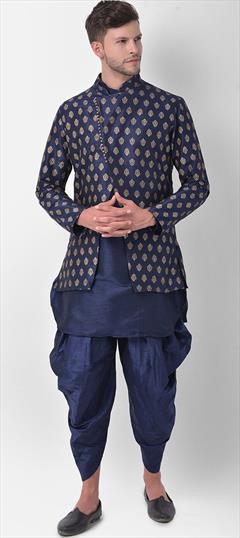 Party Wear Blue color Dhoti Kurta in Dupion Silk fabric with Thread work : 1876183