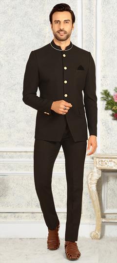 Party Wear Black and Grey color Jodhpuri Suit in Rayon fabric with Thread work : 1876264