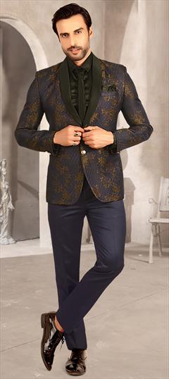 Party Wear Blue color 2 Piece Suit (with shirt) in Rayon fabric with Floral, Printed work : 1876284