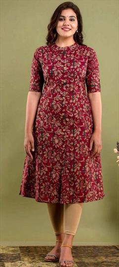 Casual Red and Maroon color Kurti in Cotton fabric with Long Sleeve, Straight Printed work : 1876352