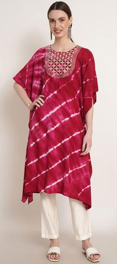Party Wear Pink and Majenta color Kaftan in Rayon fabric with Straight Printed, Tye n Dye work : 1876553