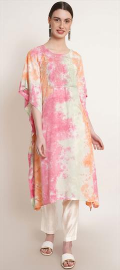 Party Wear Multicolor color Kaftan in Rayon fabric with Straight Printed, Tye n Dye work : 1876560
