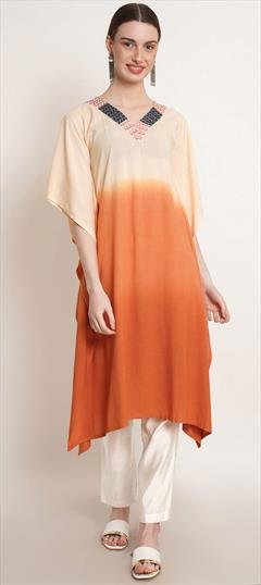 Party Wear Orange, Pink and Majenta color Kaftan in Rayon fabric with Straight Ombre, Printed work : 1876562