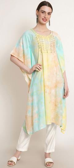 Party Wear Multicolor color Kaftan in Rayon fabric with Straight Printed, Tye n Dye work : 1876565