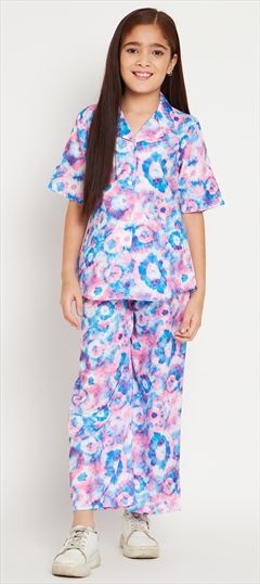 Summer Blue color Girls Co-ords Set in Cotton fabric with Palazzo Printed, Tye n Dye work : 1876586