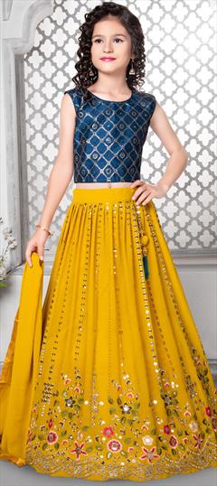 Festive Yellow color Kids Lehenga in Faux Georgette fabric with Embroidered, Sequence, Thread work : 1876751