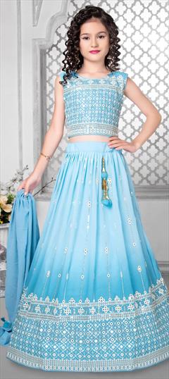 Festive Blue color Kids Lehenga in Faux Georgette fabric with Embroidered, Sequence, Thread work : 1876757