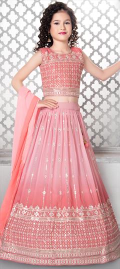 Festive Pink and Majenta color Kids Lehenga in Faux Georgette fabric with Embroidered, Sequence, Thread work : 1876759