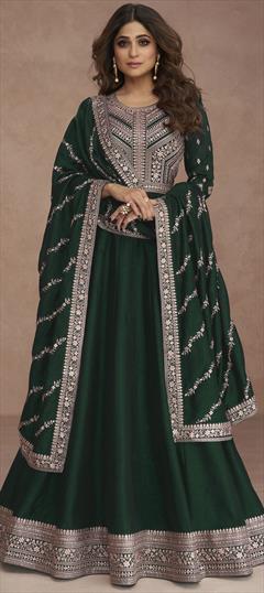 Bollywood Green color Gown in Art Silk fabric with Embroidered, Sequence, Thread work : 1876857