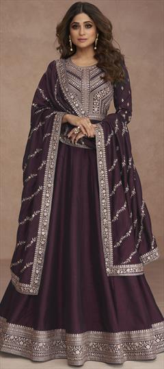 Bollywood Purple and Violet color Gown in Art Silk fabric with Embroidered, Sequence, Thread work : 1876859