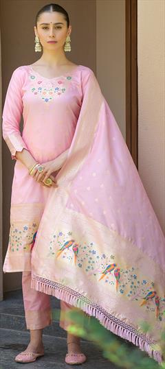 Festive, Party Wear Pink and Majenta color Salwar Kameez in Banarasi Silk fabric with Straight Weaving work : 1876905