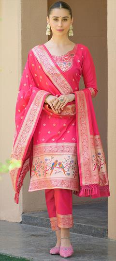 Festive, Party Wear Pink and Majenta color Salwar Kameez in Banarasi Silk fabric with Straight Weaving work : 1876909