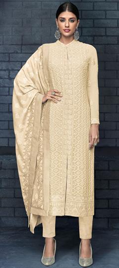 Bollywood Beige and Brown color Salwar Kameez in Georgette fabric with Straight Embroidered, Stone, Zari work : 1876977