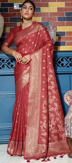 Party Wear, Traditional Beige and Brown color Saree in Banarasi Silk, Silk fabric with South Weaving, Zari work : 1877062