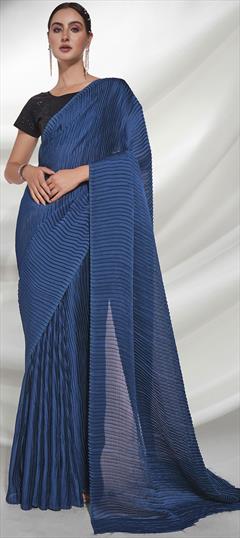 Party Wear, Reception Blue color Saree in Georgette fabric with Classic Embroidered, Sequence, Thread work : 1877103