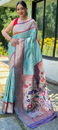 Reception, Traditional Blue color Saree in Art Silk, Silk fabric with South Weaving, Zari work : 1877153