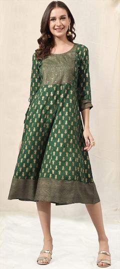 Casual, Party Wear Green color Kurti in Rayon fabric with Anarkali, Long Sleeve Printed work : 1877213