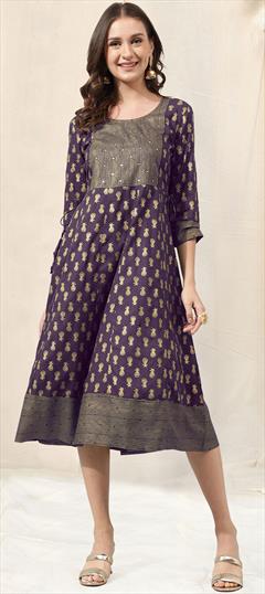 Casual, Party Wear Purple and Violet color Kurti in Rayon fabric with Anarkali, Long Sleeve Printed work : 1877214