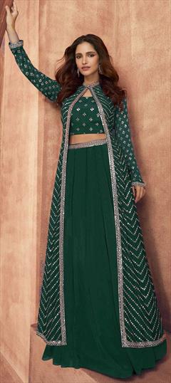 Bollywood Green color Long Lehenga Choli in Art Silk fabric with Embroidered, Sequence work : 1877392