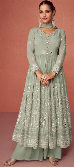 Bollywood Green color Salwar Kameez in Georgette fabric with Anarkali, Palazzo Embroidered, Sequence work : 1877410