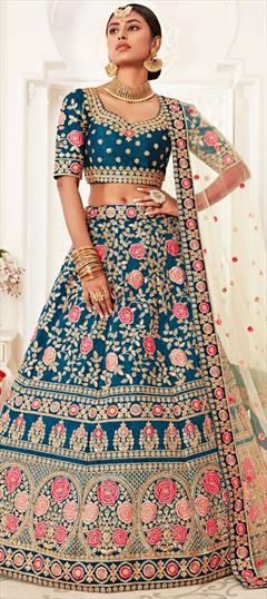 Bollywood Blue color Lehenga in Art Silk fabric with Flared Embroidered, Sequence work : 1877415