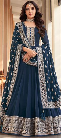Bollywood Blue color Salwar Kameez in Georgette fabric with Anarkali Embroidered, Sequence work : 1877418