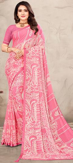 Casual Pink and Majenta color Saree in Chiffon fabric with Classic Lace, Printed work : 1877596
