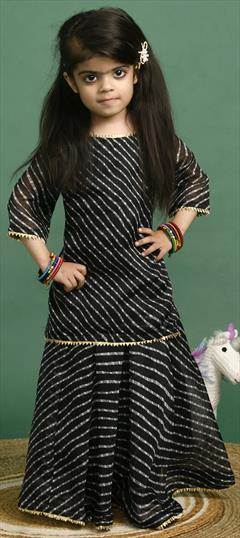 Festive Black and Grey color Kids Lehenga in Kota Doria Silk fabric with Flared Gota Patti, Lace work : 1878236