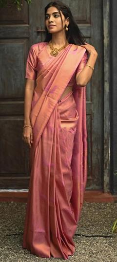 Party Wear, Traditional Pink and Majenta color Saree in Litchi Silk, Silk fabric with South Weaving work : 1878312