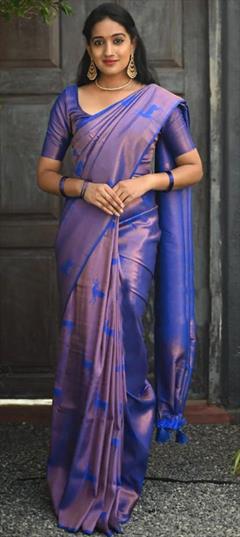 Party Wear, Traditional Purple and Violet color Saree in Litchi Silk, Silk fabric with South Weaving work : 1878318