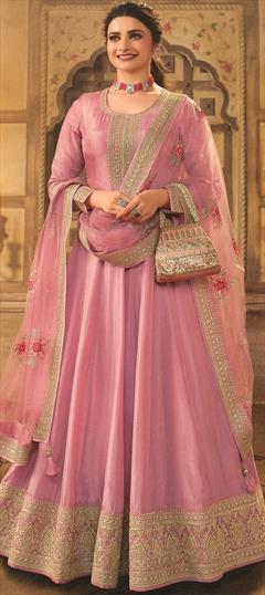 Bollywood Pink and Majenta color Salwar Kameez in Dolla Silk fabric with Anarkali Thread, Zari work : 1878388