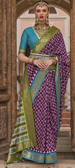 Party Wear, Traditional Purple and Violet color Saree in Patola Silk fabric with South Printed work : 1878427