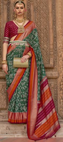 Party Wear, Traditional Black and Grey color Saree in Patola Silk, Silk fabric with South Printed work : 1878429